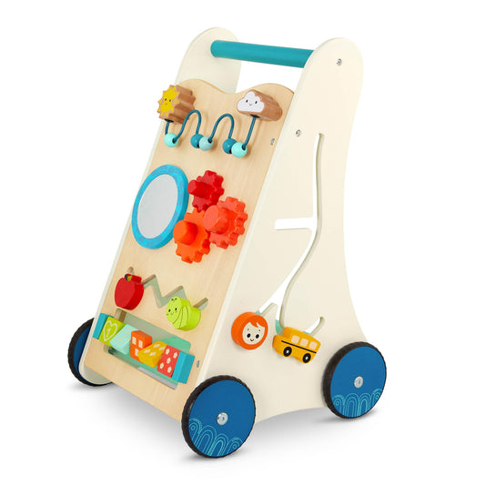 B. toys wooden walker - walking aid with motor skills loop, clock, number learning - walker, walking aid, walking wagon, wooden baby toy from 1 year
