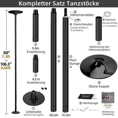 PRIOR FITNESS Dance Pole 45mm Chrome - Adjustable Height 2.23-2.7m | 2 Modes: Spinning/Static | 200 kg Weight Capacity | No Drilling for Gyms, Clubs & Parties