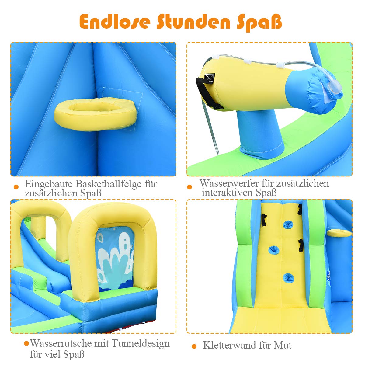 COSTWAY Inflatable Bounce House Water Slide Play Pool, Water Play Center with Slide, Inflatable Water Park, Splash Pool 478x366x242cm (Bounce House Only)