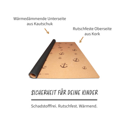 Secoroco cork play mat. Non-toxic crawling mat for babies and kids. Anchor design, 160x110 cm.