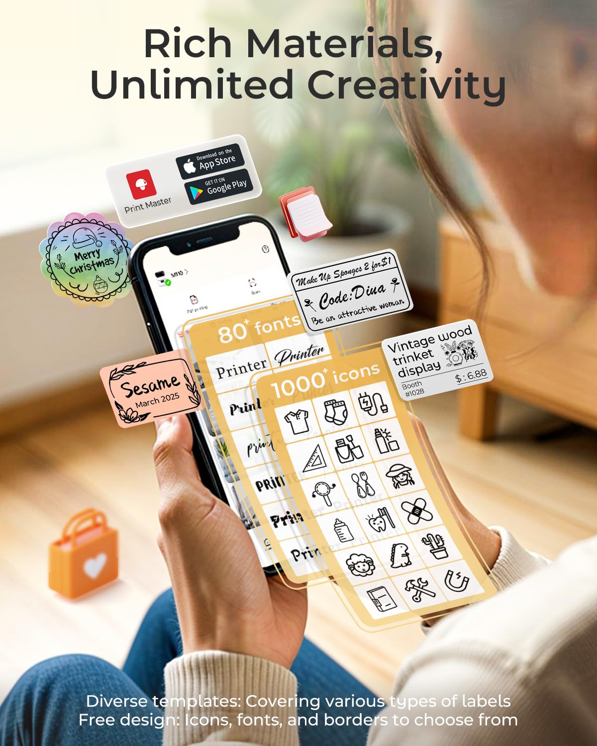 Phomemo M110 Portable Label Printer Labeling Machine Self-Adhesive, Label Printer Bluetooth Thermal Label Printer Label Maker, for Barcode, Retail, Photo, Clothing, for Android & iOS - Pink