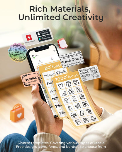 Phomemo M110 Portable Label Printer Labeling Machine Self-Adhesive, Label Printer Bluetooth Thermal Label Printer Label Maker, for Barcode, Retail, Photo, Clothing, for Android & iOS - Pink