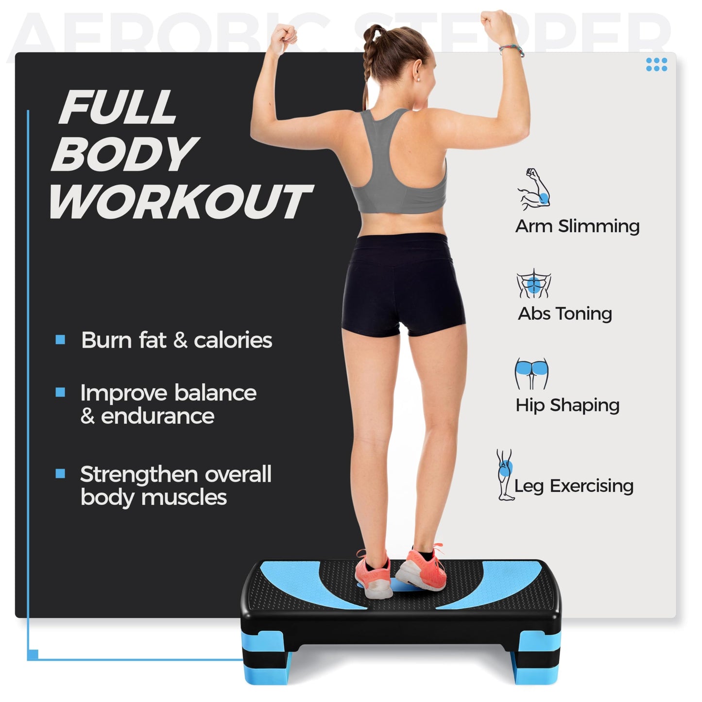 Yaheetech Fitness Aerobic Stepper with 3 levels (10/15/20 cm) Adjustable Step Bench, Non-slip training equipment for office and home in Blue.