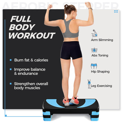 Yaheetech Fitness Aerobic Stepper with 3 levels (10/15/20 cm) Adjustable Step Bench, Non-slip training equipment for office and home in Blue.