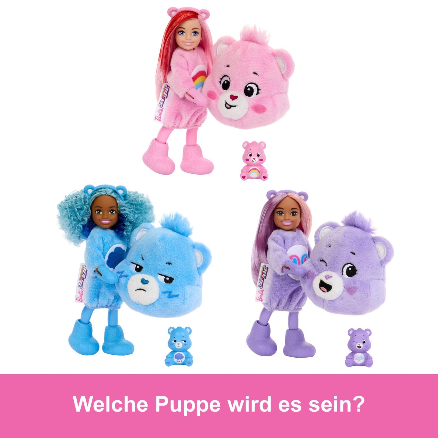 Barbie Cutie Reveal Chelsea doll and accessories, Care Bears line, small doll in plush costume with 6 surprises (styles may vary), JCN97