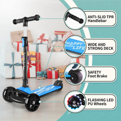 Besrey Kids Scooter, the safe three-wheel scooter with PU LED light-up wheels, foldable adjustable height, lightweight and can hold up to 50 kg, suitable for toddler boys and girls.