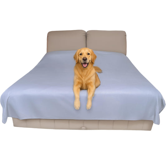 Waterproof mattress protector (double, 244 x 208 cm; gray) - Soft, thin, and reversible blanket for dogs, cats, other pets; Incontinence, urine, dirt, pet hair, saliva.
