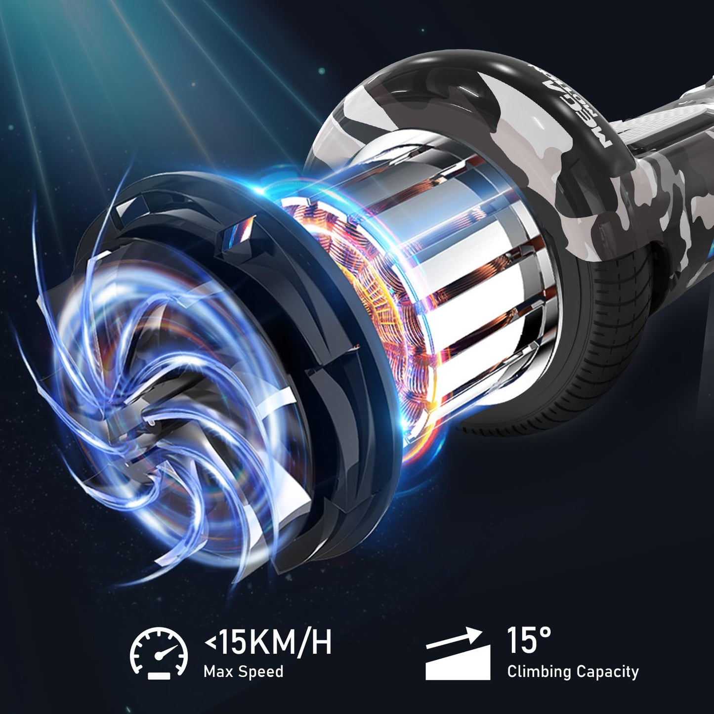 MEGA MOTION hoverboards with hoverkart for kids, 6.5 inch hoverboards with Bluetooth speaker, LED lights, gift for kids and teens.