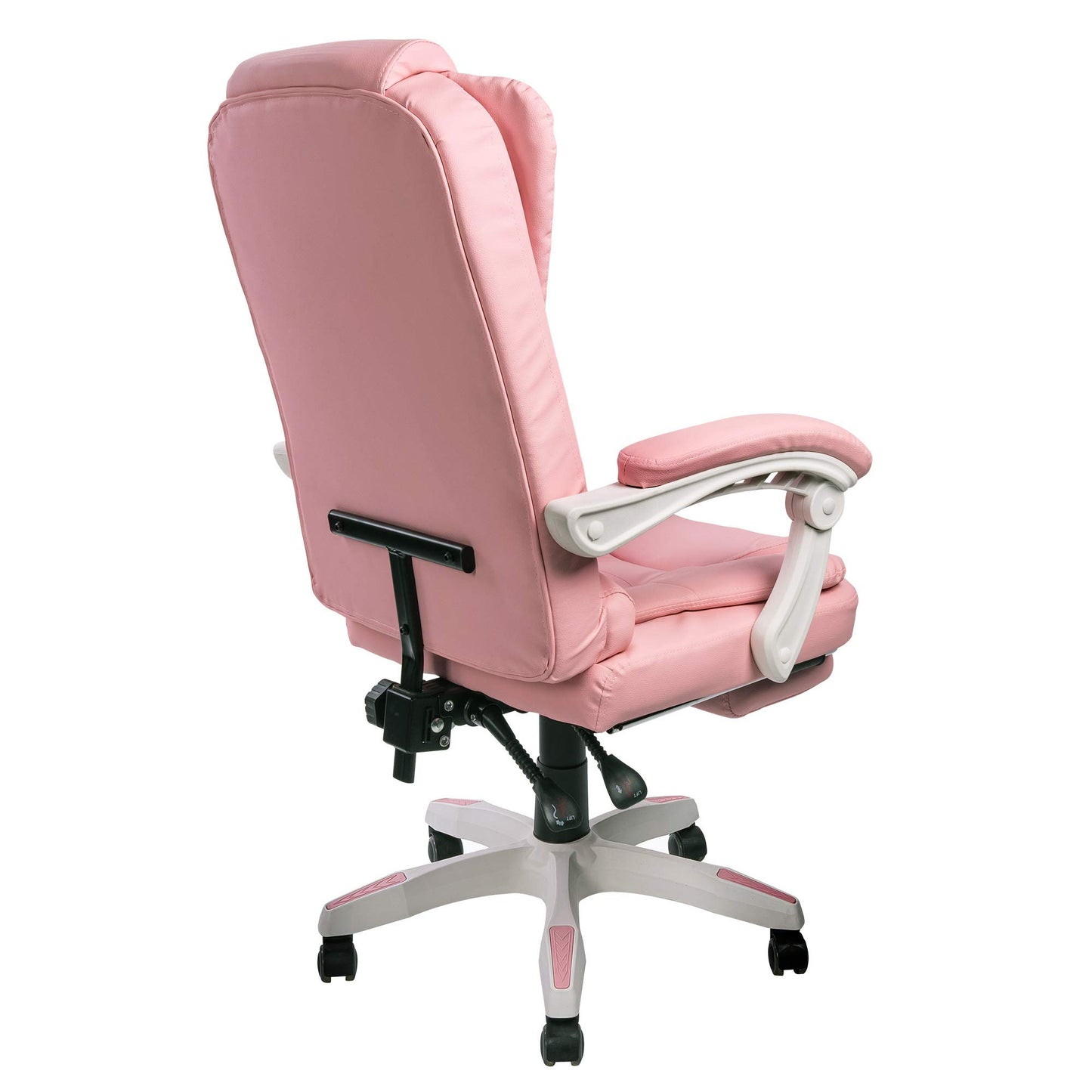 Office chair with footrest and flexible 3-point armrests - desk chair in leather-look design - ergonomic office chair with adjustable backrest for healthier sitting posture, color: Pink