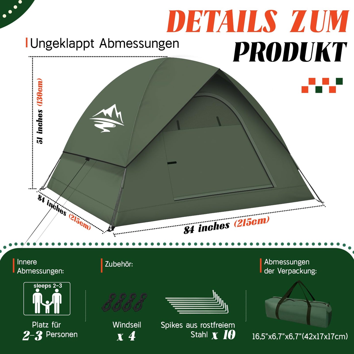 Tent 2-3 Person Camping Tent, Ultralight Dome Tent Waterproof & Windproof 3-4 Season, Small Pack Size, Suitable for Trekking, Camping, Outdoor