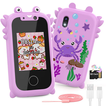 Ashfly Children's Mobile Phone, 2.4" Kids Smartphone with Touchscreen, 1080 HD Dual Camera, SD Card, 13 Games, Unicorn Gifts Toy for Kids aged 3-10, Purple.