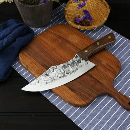 WILDMOK Hand-forged Butcher Knife 19.5cm Meat and Vegetable Cleaver made of Carbon Steel Full Tang Chef's Knife for Kitchen, Camping, and BBQ.