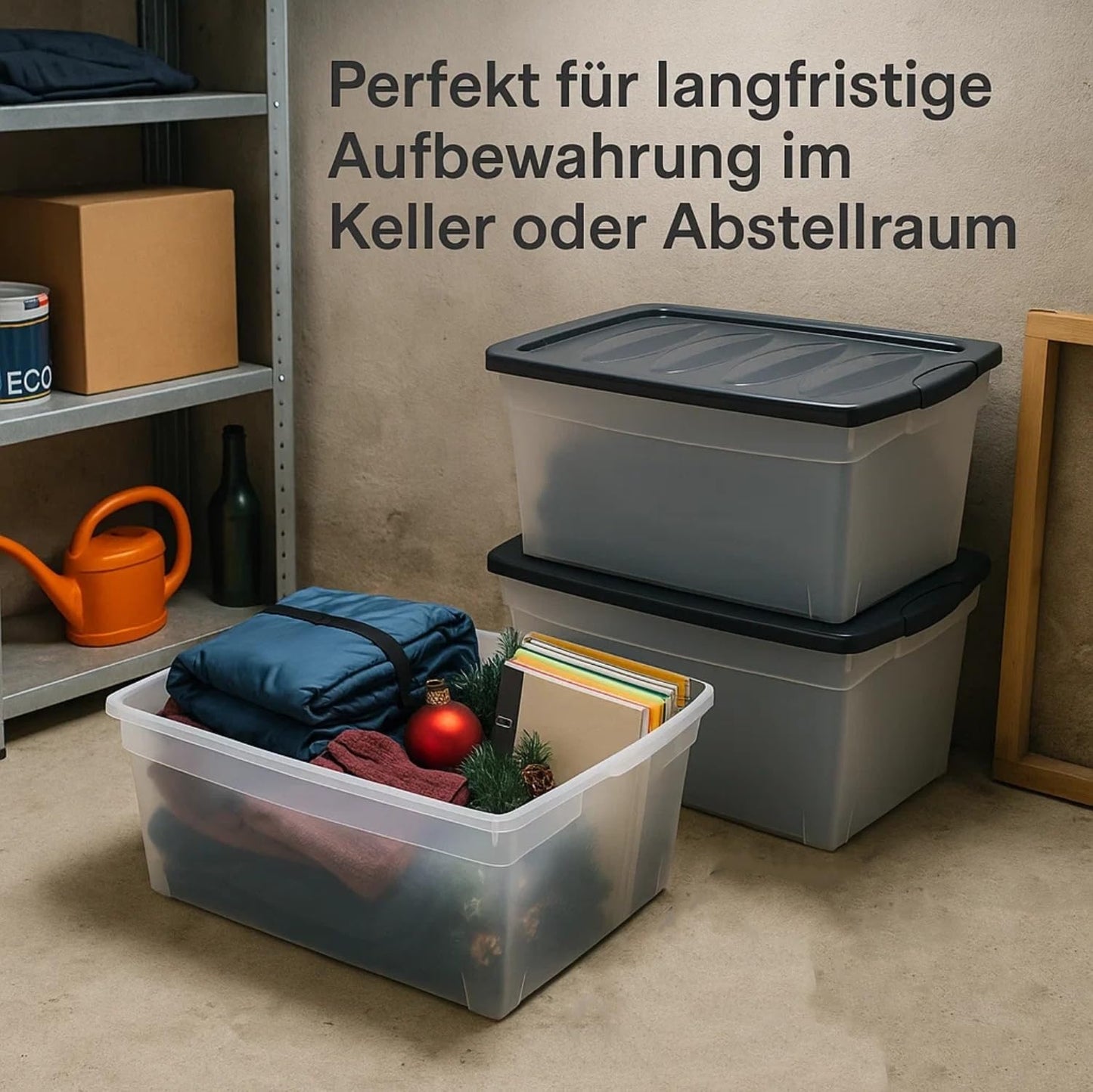BigDean 3x 60L Storage Box with Lid Large Budget Line Plastic Box with Lid