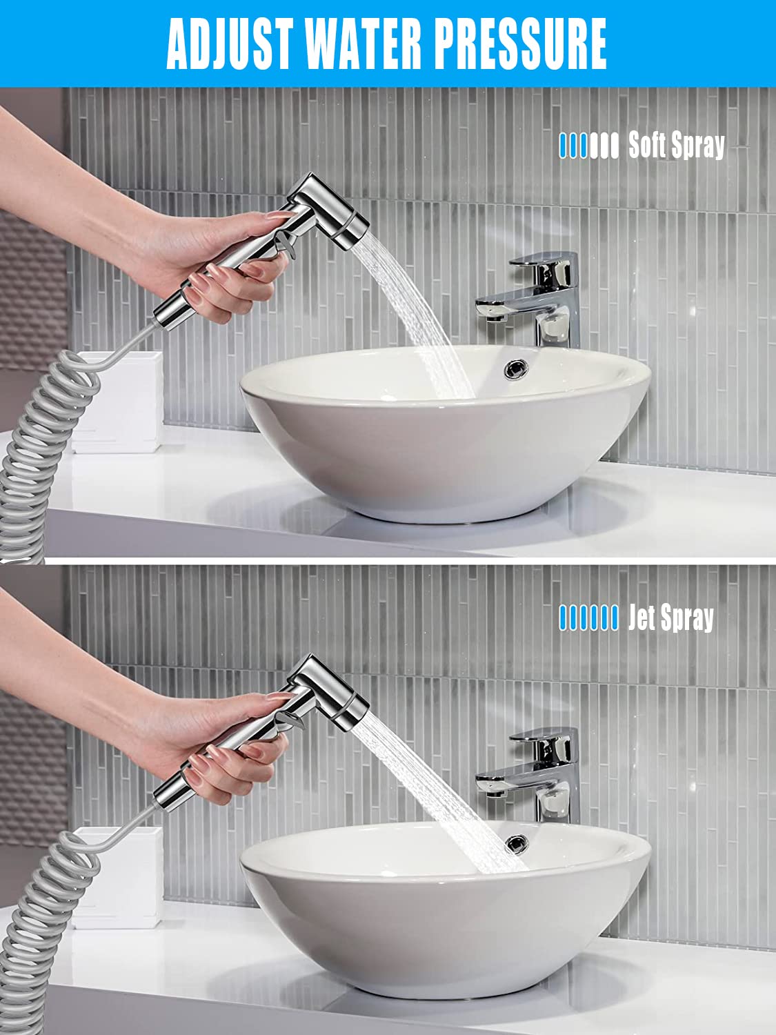 Bidet Handheld Sprayer Set, High-Quality Polished Copper Bidet Sprayer with G1/2" Valve and a G3/8", Chrome Handles, Bidet Fixtures for Shower Bathroom Hygiene Toilet Paper Cloth Diaper Cleaning (1#)