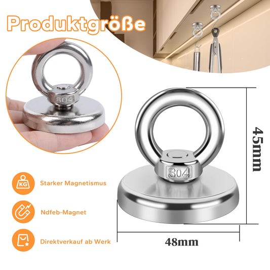 Magnets strong, 80KG Neodymium Magnets Extra Strong Magnet Fishing, Strong Neodymium Eye Magnet Hooks, Neodymium Magnet with Countersunk Eye Bolt for Workshop, Pond Salvage, Cruise 2 Pieces 48mm