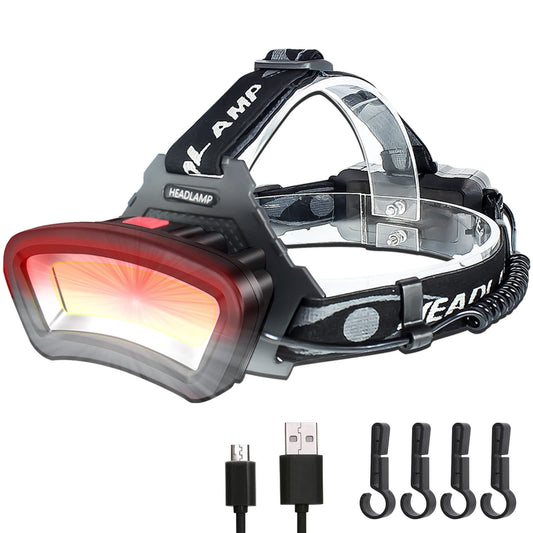 DARKBEAM COB Floodlight Headlamp LED with Red Light Rechargeable USB, Bright 2000 Lumens, Rechargeable Waterproof Headlamp, Fishing, Work Light for Helmet, Including Batteries, 7-14 Hours Battery Life.