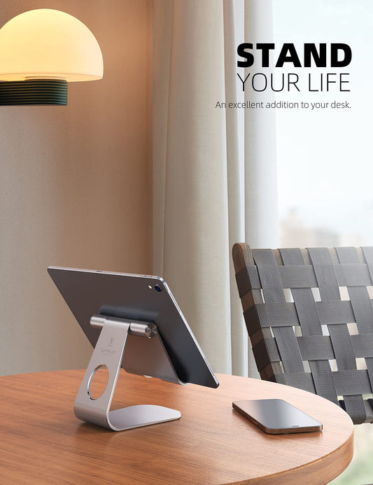 Lamicall Tablet Stand Adjustable, Tablet Holder - Universal Stand, Mount, Dock for 2024 iPad Pro 9.7, 10.5, 11, 12.9, iPad Air Mini 6 5 4, Samsung Tab, and Tablet with 4.7-13 inches - Silver