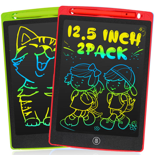 LCD writing tablet toy for kids 12.5 inch, 2-pack drawing board, LCD drawing tablet for kids, toy for children, colorful doodles, gifts for 3-8 year old girls boys (red green)