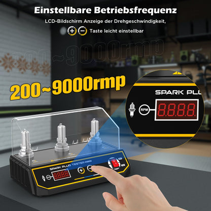 3-hole spark plug tester, 220V spark tester with LCD display, ignition tester adjustable operating frequency 200~9000rmp, spark plug tester adjustable test hole height for all 12V vehicles.