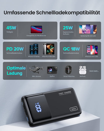 INIU Power Bank, 45W Fast Charging LED Display 15000mAh Portable Charger PD3.0 QC4.0, 3A Outputs Flashlight Phone Battery compatible with iPhone 15 14 13 Samsung Xiaomi Huawei Tablet