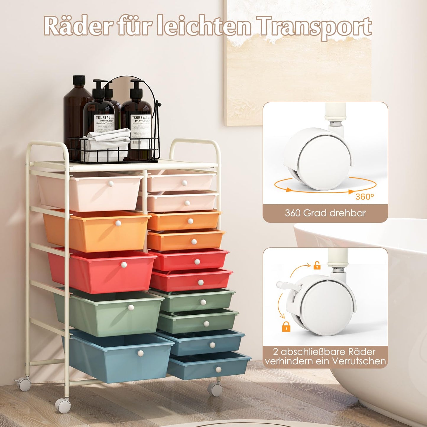 GOPLUS rolling cart with 15 stackable drawers, choose your color. Perfect for organizing your home, bathroom, or office.