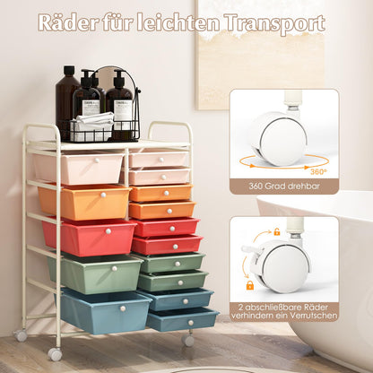 GOPLUS rolling cart with 15 stackable drawers, choose your color. Perfect for organizing your home, bathroom, or office.