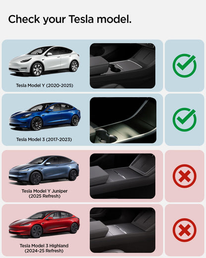 Spigen Tesla Model Y (~2024) and Model 3 (2021-2023) One-Touch Hidden Storage Box (Carbon Edition) Designed for Tesla Model Y and 3 center console organizer armrest.
