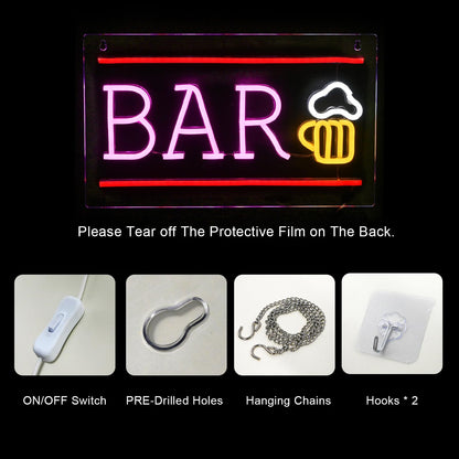 SIGNSHIP Beer Neon Sign BAR Letter LED Neon Light Wall Light for Bar Party Nightclub Man Cave Restaurant Festival Celebration Decor Party Sign