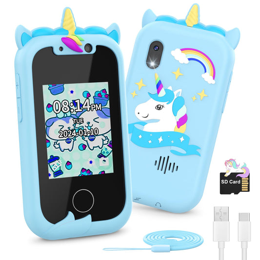 Ashfly 2.4" Unicorn Kids Camera, 1080P HD Dual Camera Children's Toy, Recordable Video, Kids Smartphone Toy with SD Card, Pretend Smartphone for 3-10 Year Old Girls and Boys.