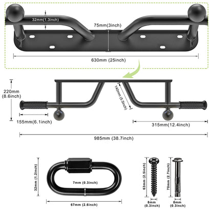 Kipika pull-up bar for wall mounting in home gyms. Suitable for various strength exercises. Supports up to 200 kg. Can also be used in doorways.