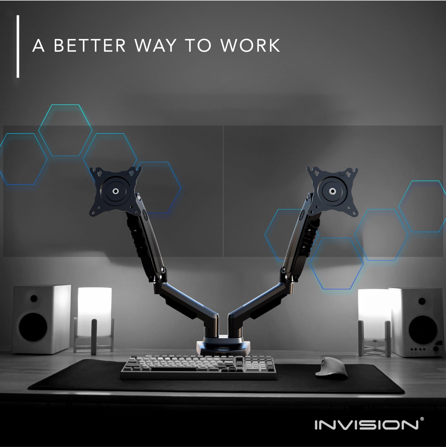 Invision Monitor Mount 2 Monitors for 19-32 inch screens - VESA 75 & 100 mm Desk Clamp - Height Adjustable Tilt Swivel and Rotate - Increased load capacity of 2-9 kg (MX400)