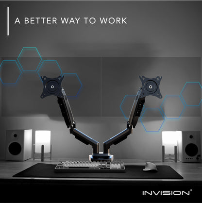 Invision Monitor Mount 2 Monitors for 19-32 inch screens - VESA 75 & 100 mm Desk Clamp - Height Adjustable Tilt Swivel and Rotate - Increased load capacity of 2-9 kg (MX400)