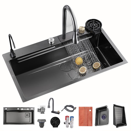 Kitchen sink Stainless steel Sink Black Waterfall Kitchen Sink With Cup Washer, Built-in sink Kitchen sink Glass washer For sink, Integrated sink With faucet Waterfall)