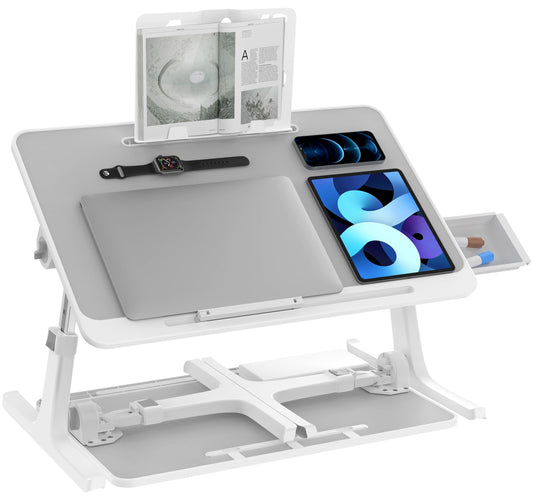 KELOFO Bedside Table Laptop Desk with Drawer Adjustable Foldable Laptop Desk For Eating, Working, Writing, Gaming, Drawing 60 * 40 cm