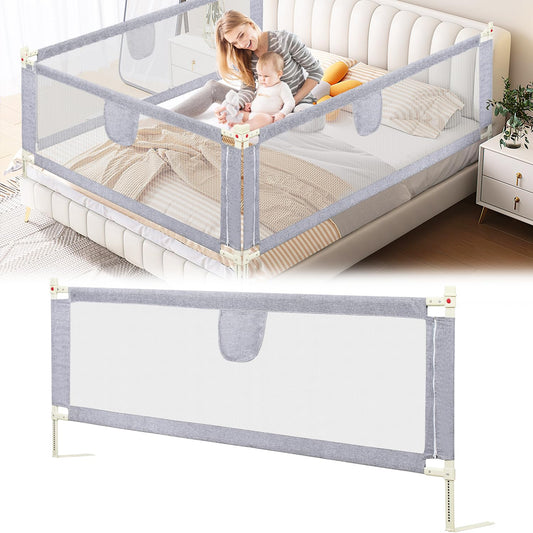 Ikodom Bed Rail Guard 200cm Bed Safety Guard, Children's Bed Rail for Kids & Parent Beds, Adjustable Height 64-96cm with Mesh, Stable, Gray