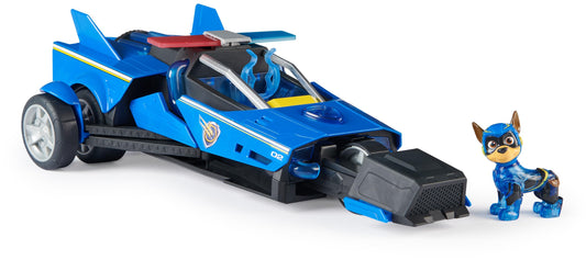 PAW PATROL: The Mighty Pups Movie, 40cm long Chase Deluxe Superhero Rocket Vehicle incl. Chase figure, lights and sounds, suitable for children aged 3 and up.