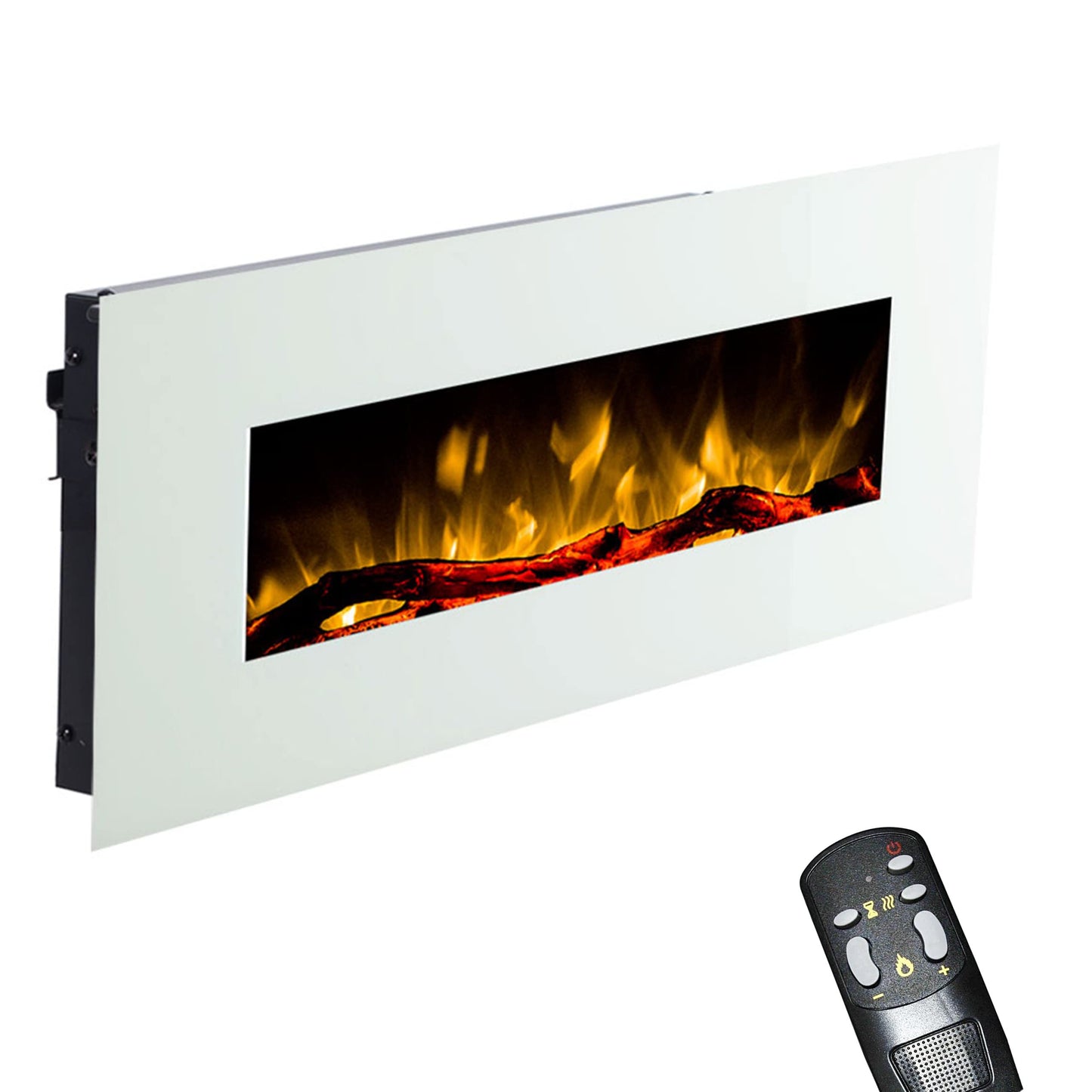 GLOW FIRE Electric Fireplace with Heating and Fire Effect (Wall Fireplace Pluto) - electric fireplace with LED light, heater, decoration & remote control - for wall mounting, max. 1500 W - white, 110x49 cm.