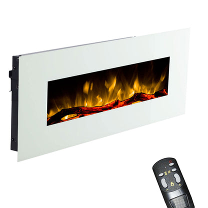 GLOW FIRE Electric Fireplace with Heating and Fire Effect (Wall Fireplace Pluto) - electric fireplace with LED light, heater, decoration & remote control - for wall mounting, max. 1500 W - white, 110x49 cm.