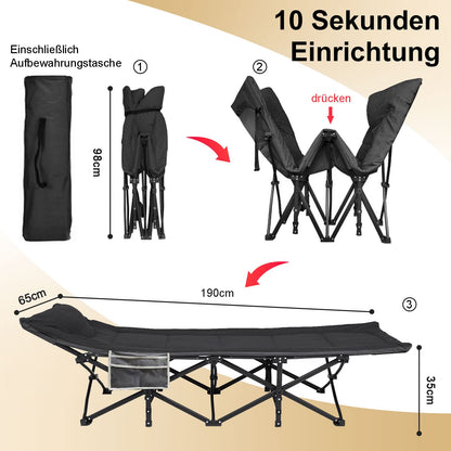 ATORPOK SHOP Camping bed foldable, extra wide foldable cot for outdoor garden indoor (black)