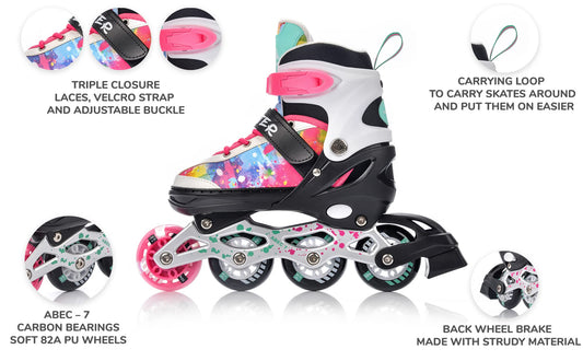 meteor® Inline Skates 4in1 Racing Skates Kids Inline Skates Rollerskates Roller Blades Quad Skates Carbon Kids Inline Skates Adjustable Shoe Big Wheels