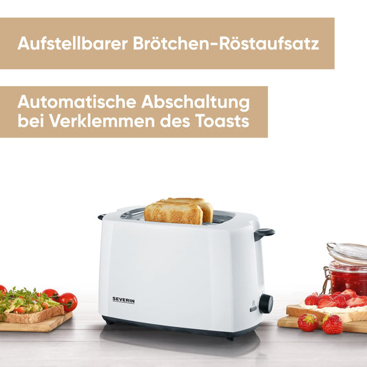 SEVERIN Automatic Toaster with roll attachment, high-quality, with crumb tray, 700 W power, white/black, AT 2286