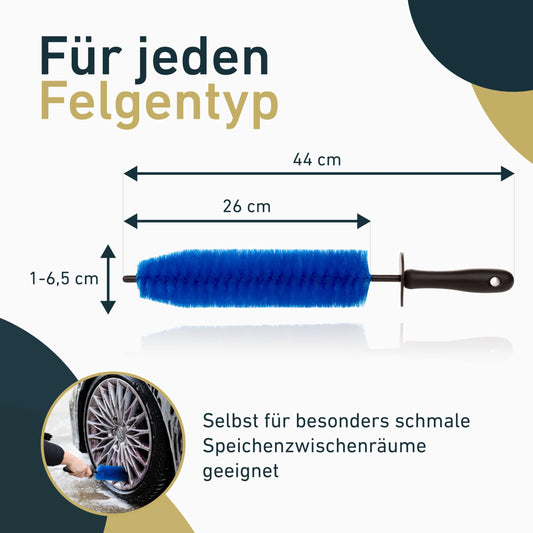 Aurum-Performance® Wheel Brush for effective car cleaning - Professional long wheel brush for gentle wheel cleaning - Wheel Brush alloy wheel cleaning brush.