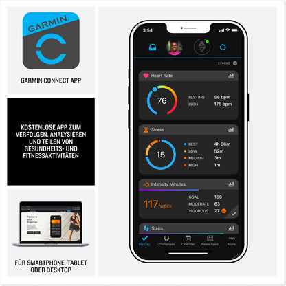 Garmin Vivoactive 5 - GPS smartwatch with 1.2" AMOLED touch display, fitness and health features, and music functions.