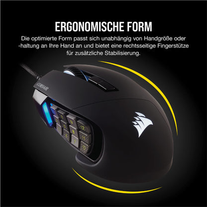 CORSAIR SCIMITAR RGB ELITE Wired MOBA/MMO Gaming Mouse - 18,000 DPI - 17 programmable buttons - iCUE compatible - PC, Mac, PS5, PS4, Xbox - Black