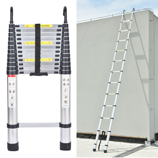 5M telescopic ladder with removable hook. Multi-purpose aluminum telescopic ladder. Portable extension ladder. Foldable ladder for outdoor and indoor use, safe and durable. Capacity up to 150kg.