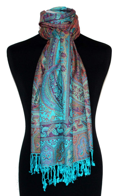 Lorenzo Cana - Pashmina shawl, stole made of natural fiber, opulent paisley pattern in harmonious colors, with fringes women's scarf, 70 x 200 cm - 78599