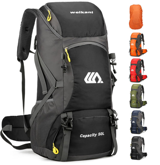 jianyana hiking backpack 50L trekking backpack rain cover travel backpack waterproof camping backpack for hiking camping mountaineering traveling sports men women