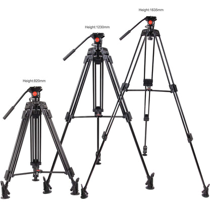 POLAM-PHOTO 163cm Professional Video Tripod with Fluid Head, High-performance Aluminum Double Tube Tripod, Load Capacity 8kg, Durable Tripod for Video Cameras