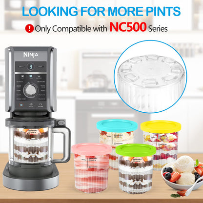 Apritsce Creami Deluxe containers for Ninja ice cream maker, 4 pieces of ice cream containers for Ninja NC500EU, Creami Creami Deluxe accessories with lids and spoons, dishwasher safe for Ninja ice cream containers.