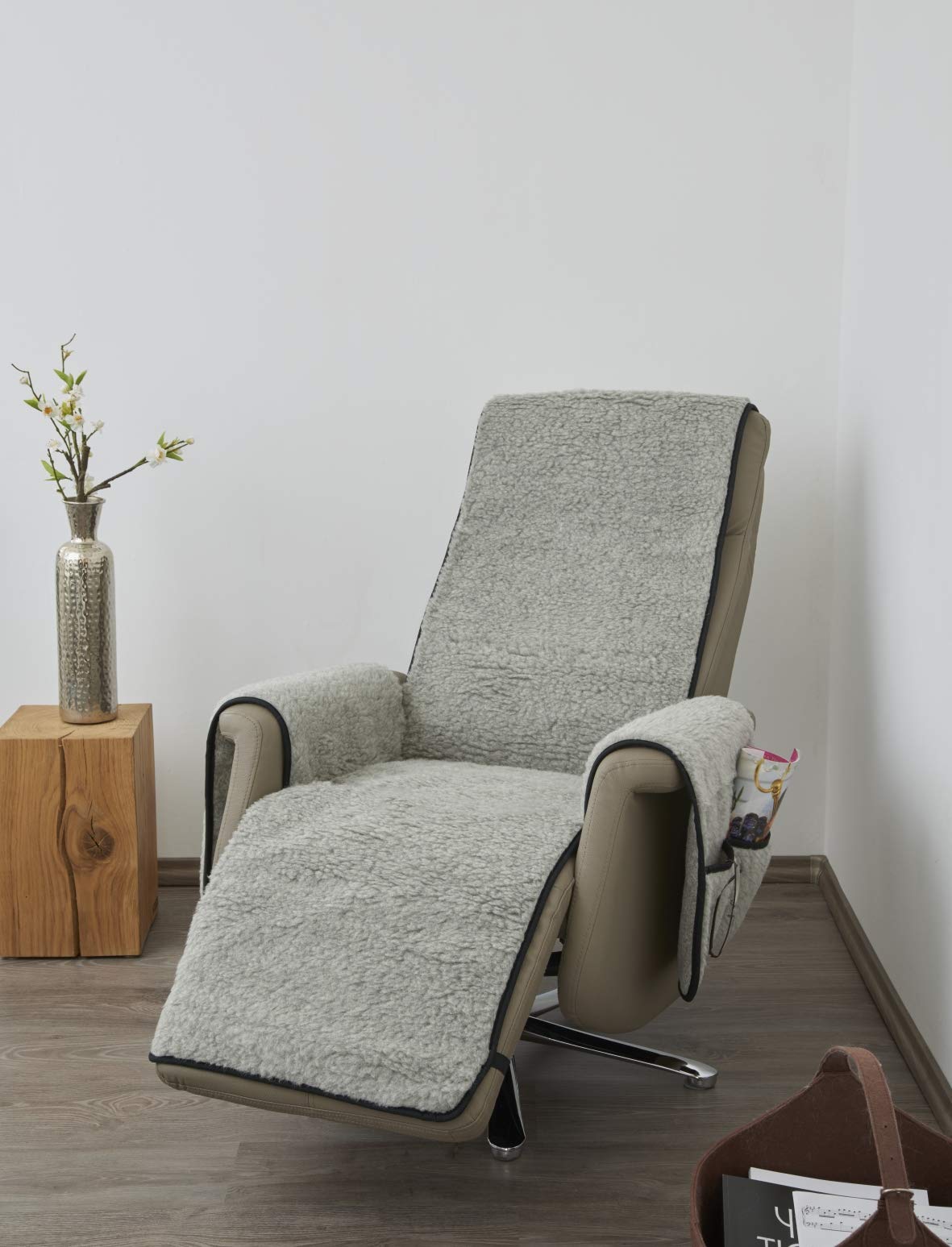 Wool armchair cover with armrest covers and long footrest, Gray.
